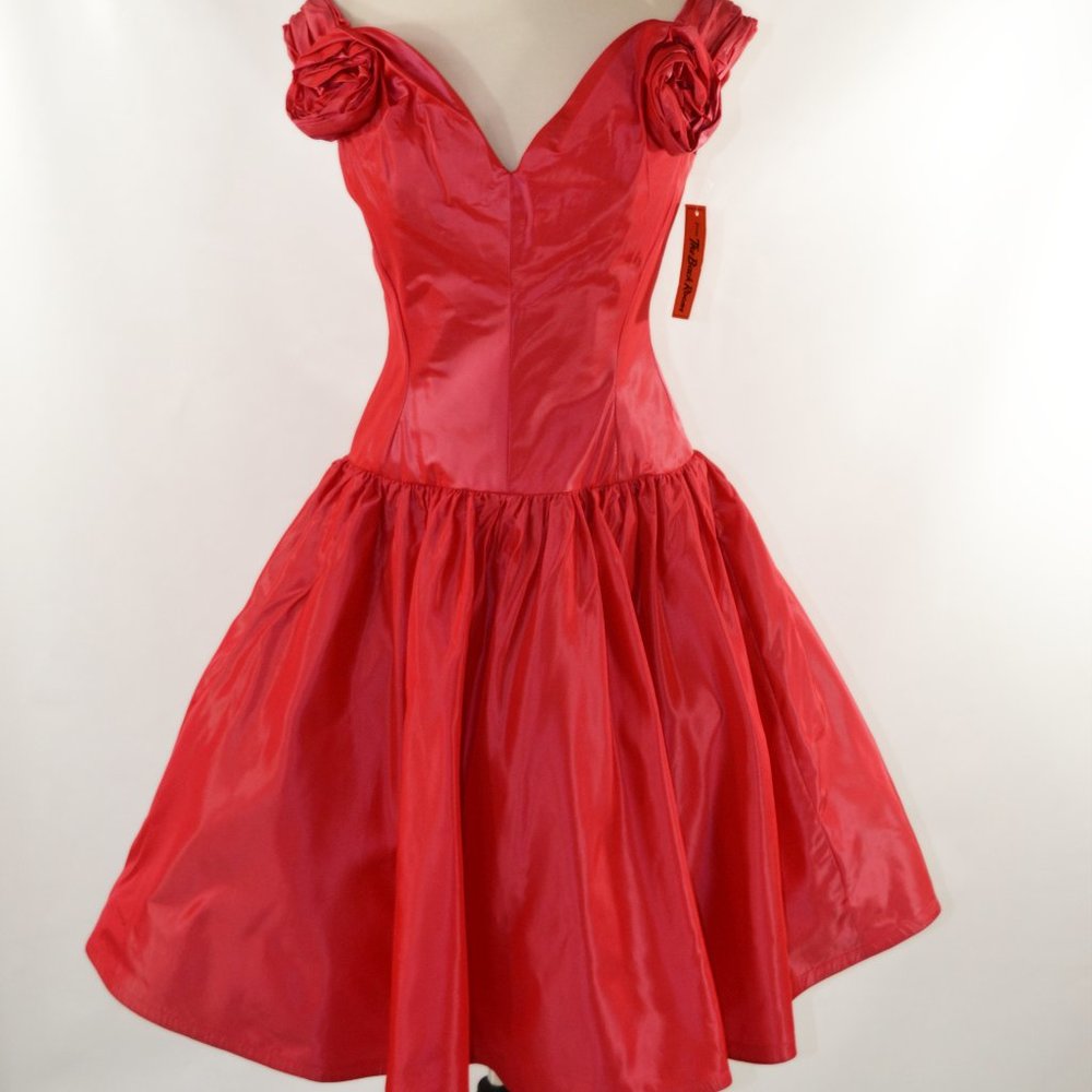 1980s Lipstick Red Rocker Prom Dress by Loehmanns